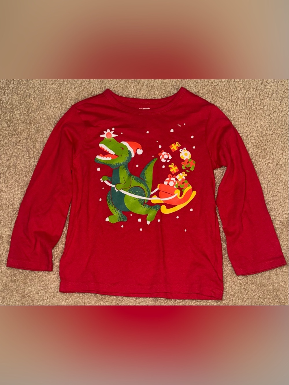 The Children's Place Red Dinosaur Santa Sleigh Long-Sleeve Tee